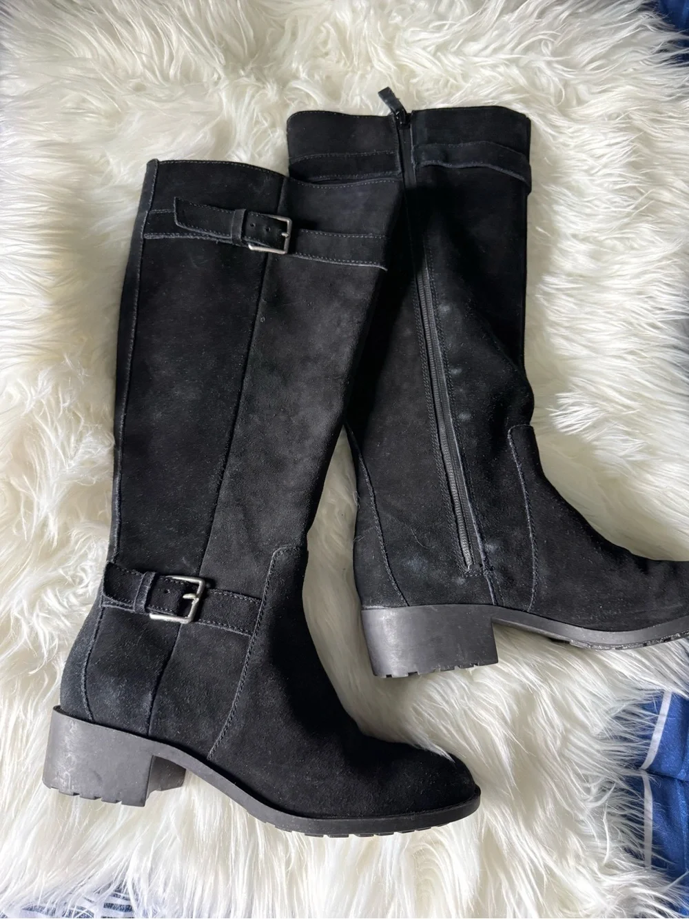 Cole Haan Black Suede Over-the-Knee Buckle Strap Boots